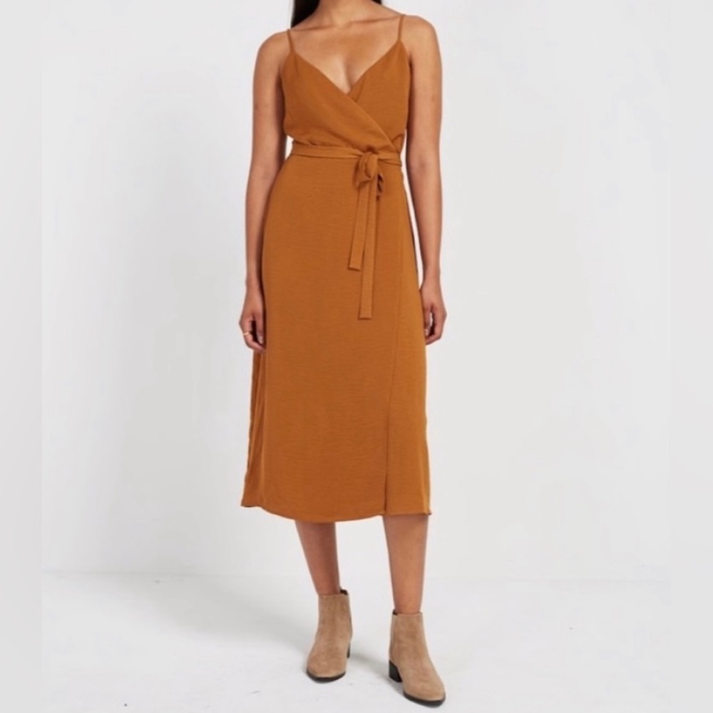 FRANK & OAK-crossover wrapped-tie velvet satin dress in Rich Chestnut-Size S NWT